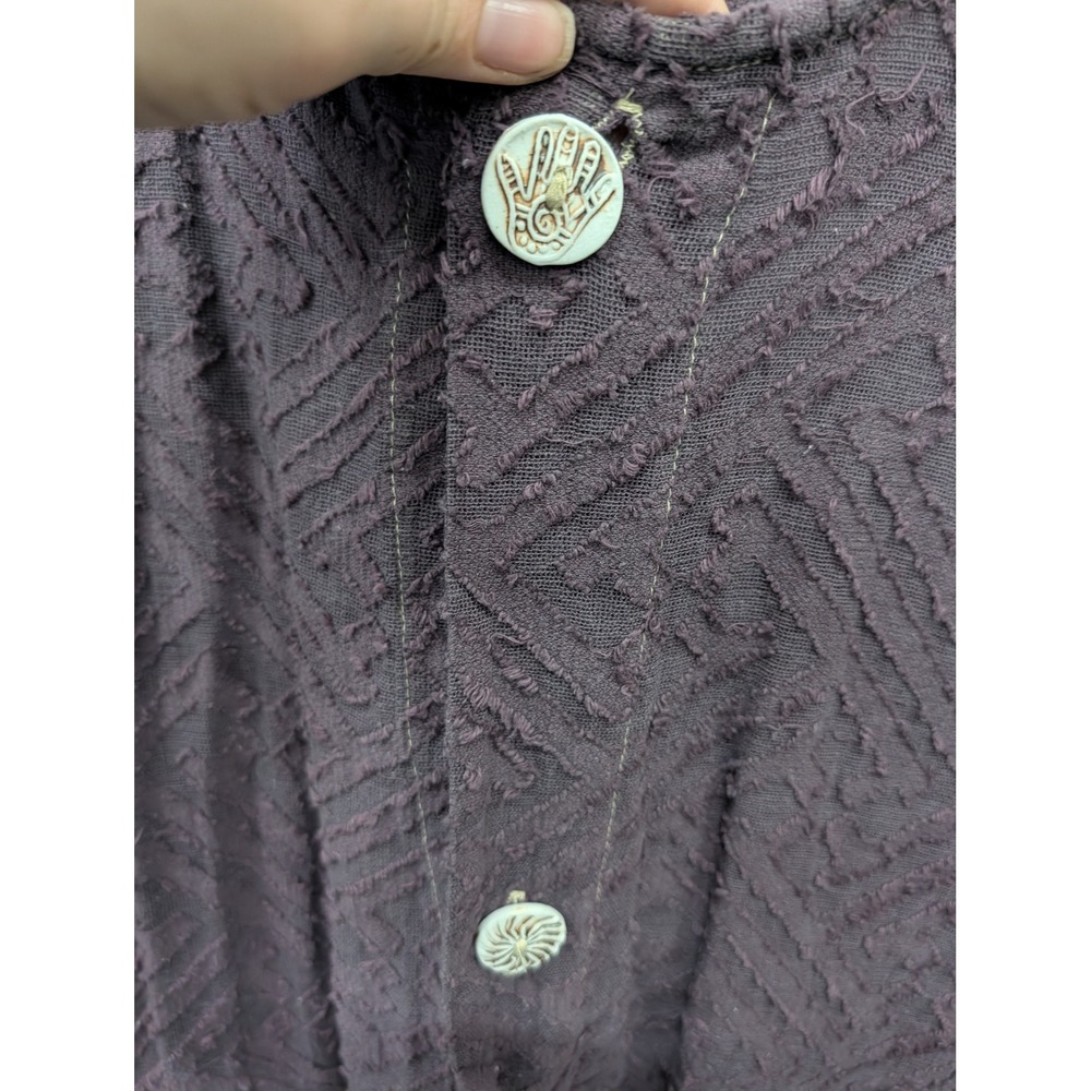Hand Jive Purple Textured Knit Button Front Lagenlook Wearable Art Top -XL - Picture 4 of 5